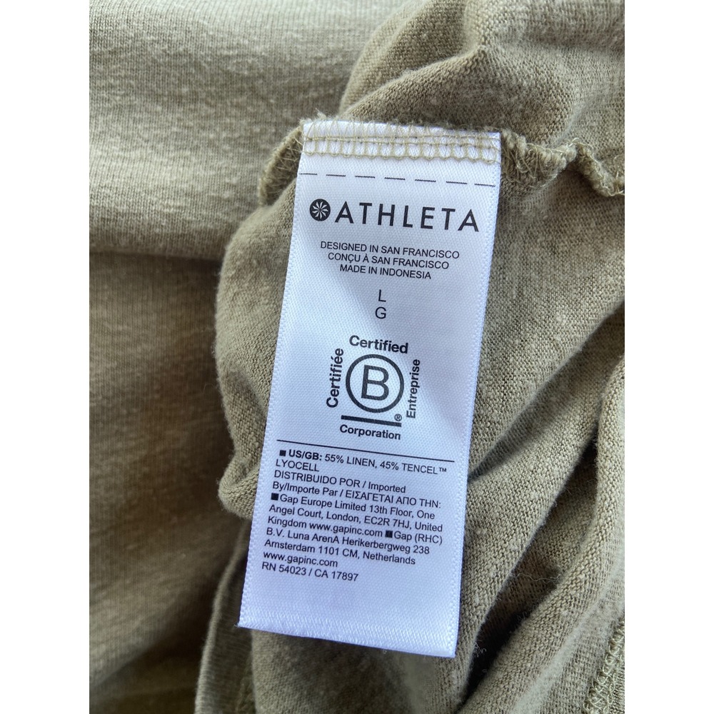 Athleta Womens Linen Tencel Blend Short Sleeve Crew Neck Tee Olive Green Large - Picture 6 of 8
